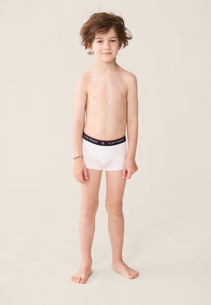 Pack of 7 children's cotton boxer shorts - White, Confetti Blue, Nautical Blue, Navy Blue, Striped Blue, Denim Blue, Fluorescent Blue