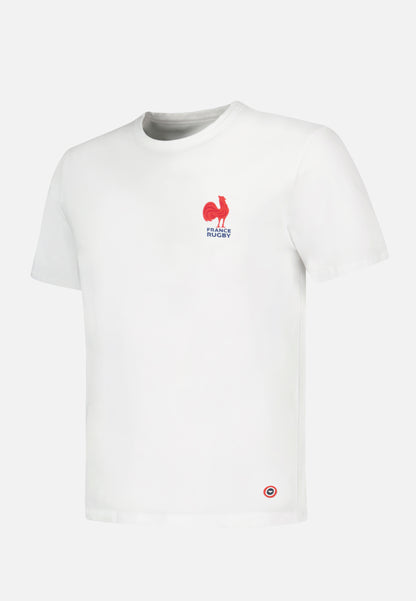 T-shirt homme blanc coq à manches courtes en coton - Formidable Blanc Rugby