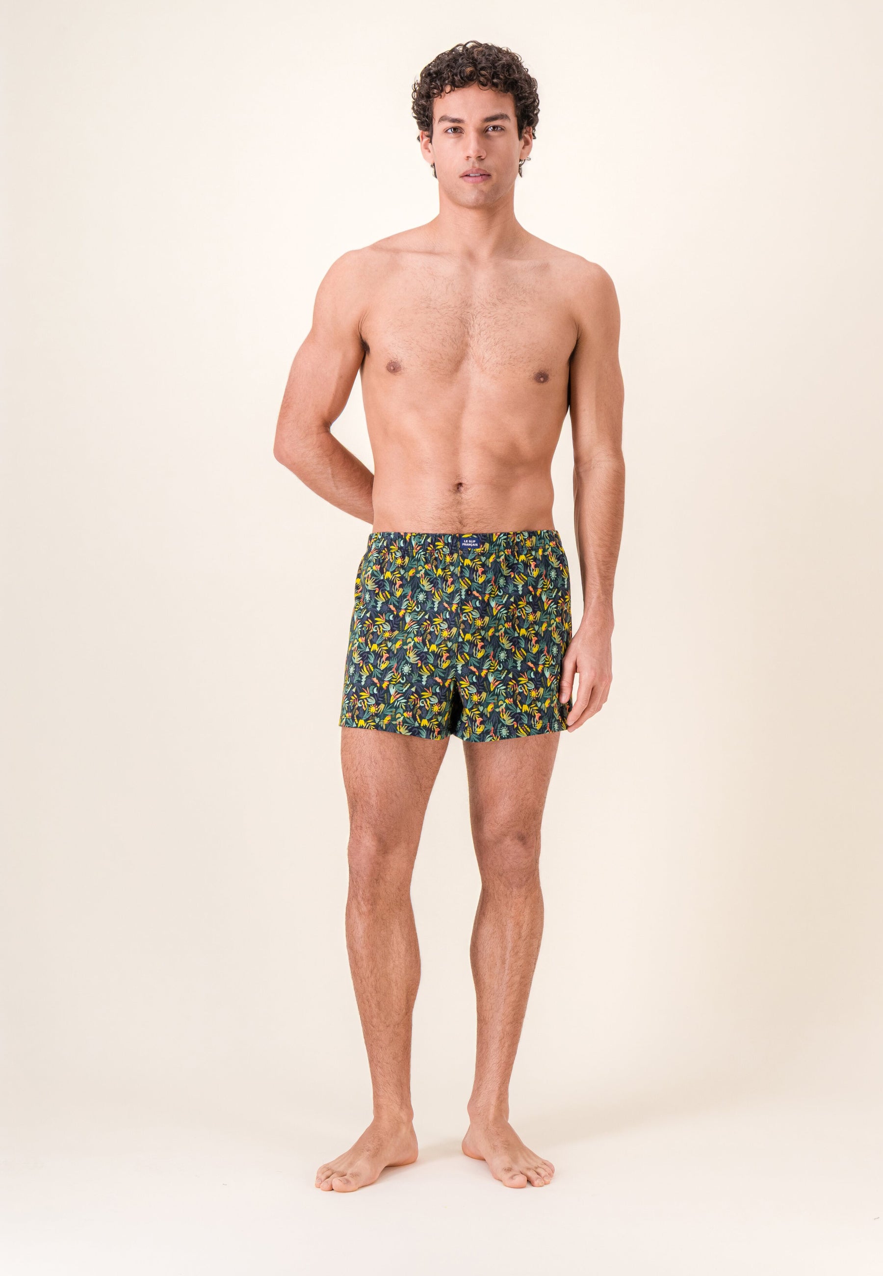Caleçon vert à motif jungle en jersey de coton - Fredo Jungle Kaki Veronese