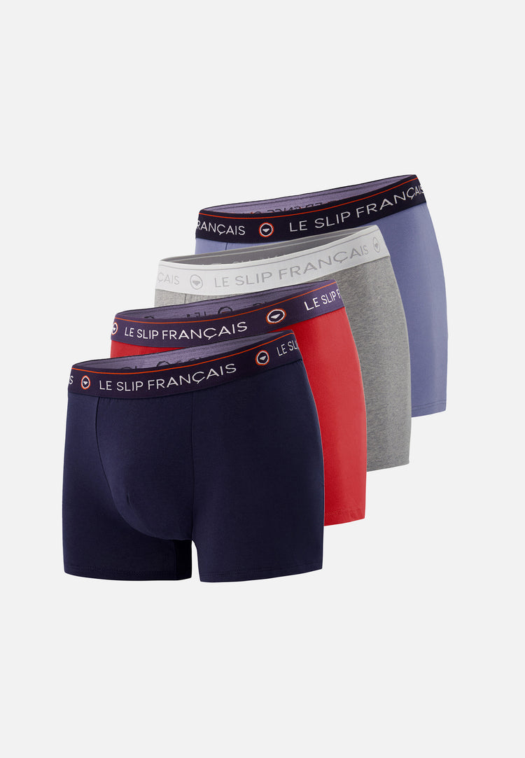 Pack Quatro Boxer Redoutable Marine Bleu Jean Rouge Cerise Gris Chiné - Le Slip Français - 1