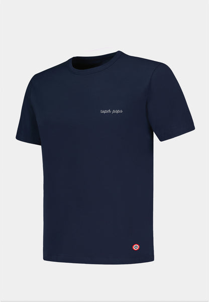 T-shirt homme bleu marine à manches courtes en coton - Formidable Marine Brodé Super Papa