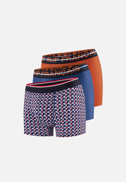 Lot de 3 boxers en coton - Boxers Puzzle Bleu Acier Brique