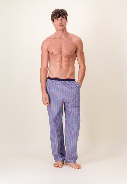 Bas de pyjama long à motif rayure en coton - Bastien Tricolores