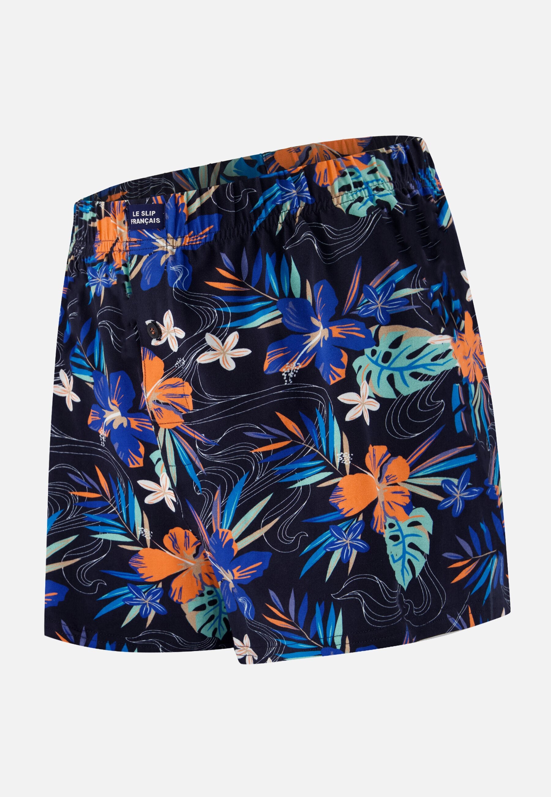 Caleçon bleu à motif florales en jersey de coton - Fredo Hawaï Bleu Nautique