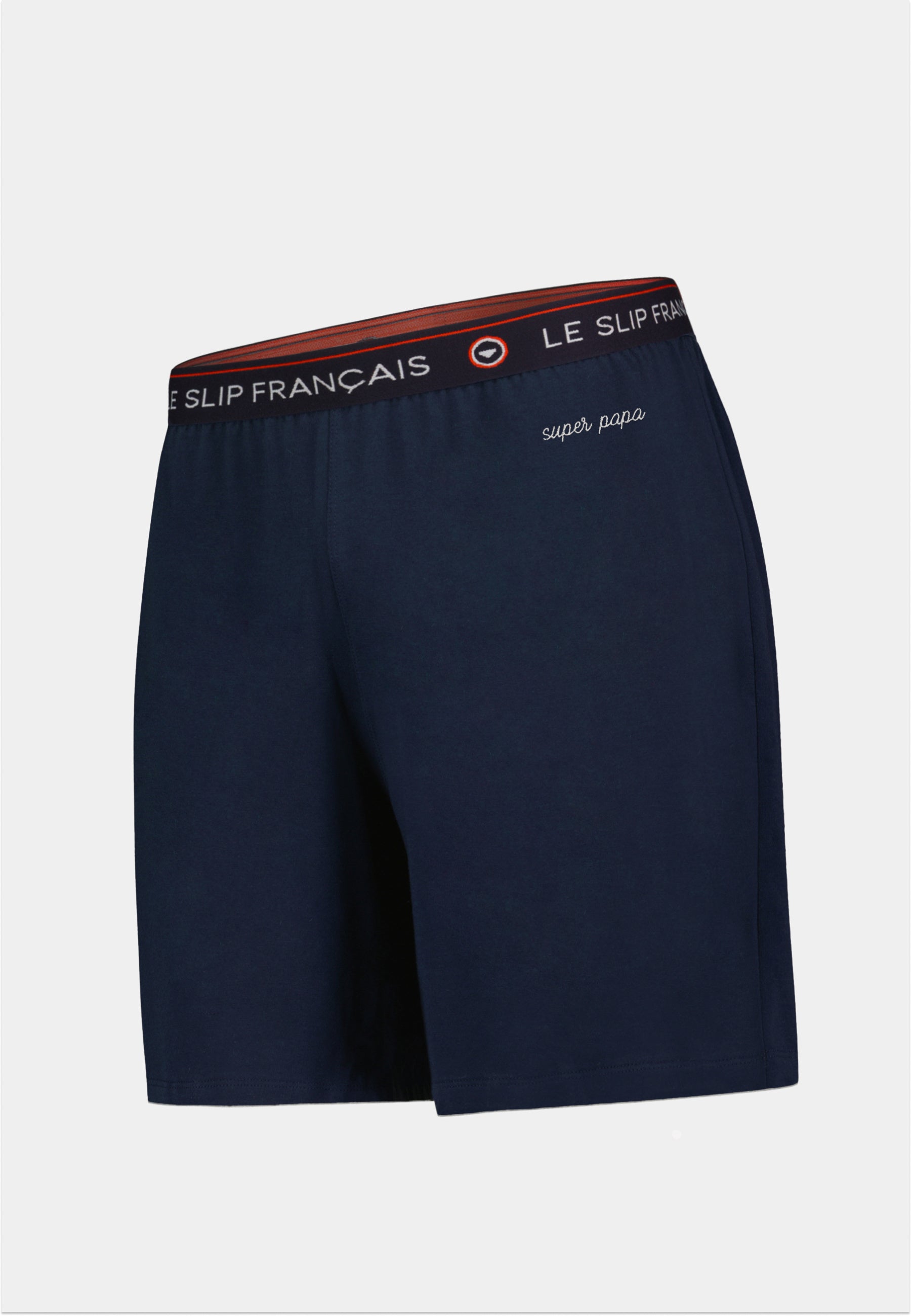 Bas de pyjama court bleu marine en coton - Invincible Marine Brodé Super Papa