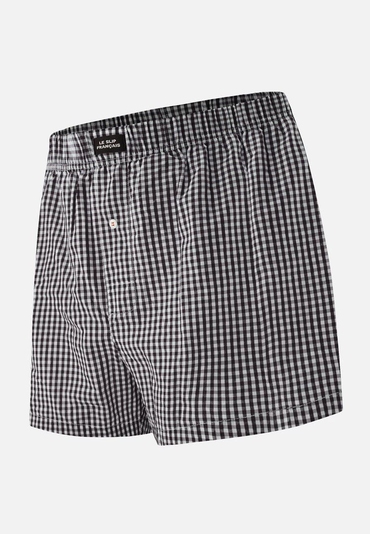 Caleçon à carreaux noir en coton - Jacques Carreaux Vichy Noir - Le Slip Français - 1
