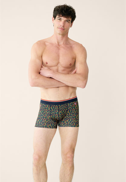 Lot de 4 boxers en coton - Boxers Rouge Cerise Gavotte Vert Sapin Moutarde