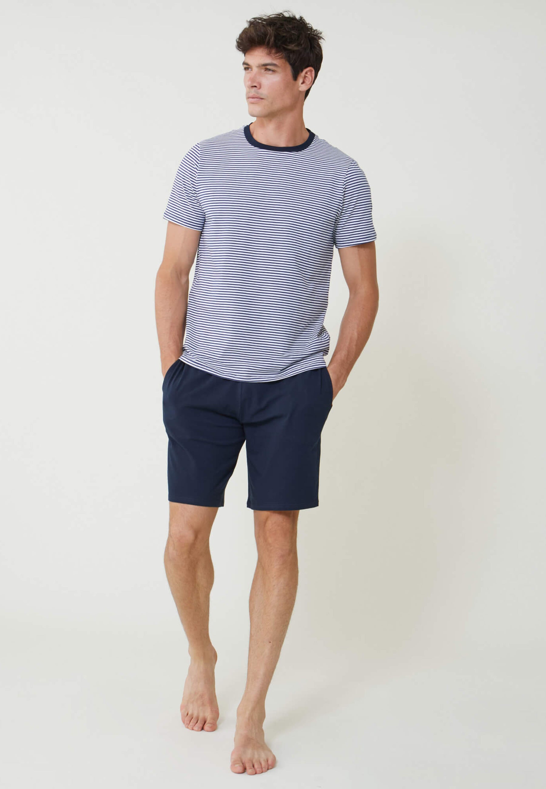 Navy blue cotton sailor top and shorts pajama set - Short sleeve sailor top and short navy pajama bottoms
