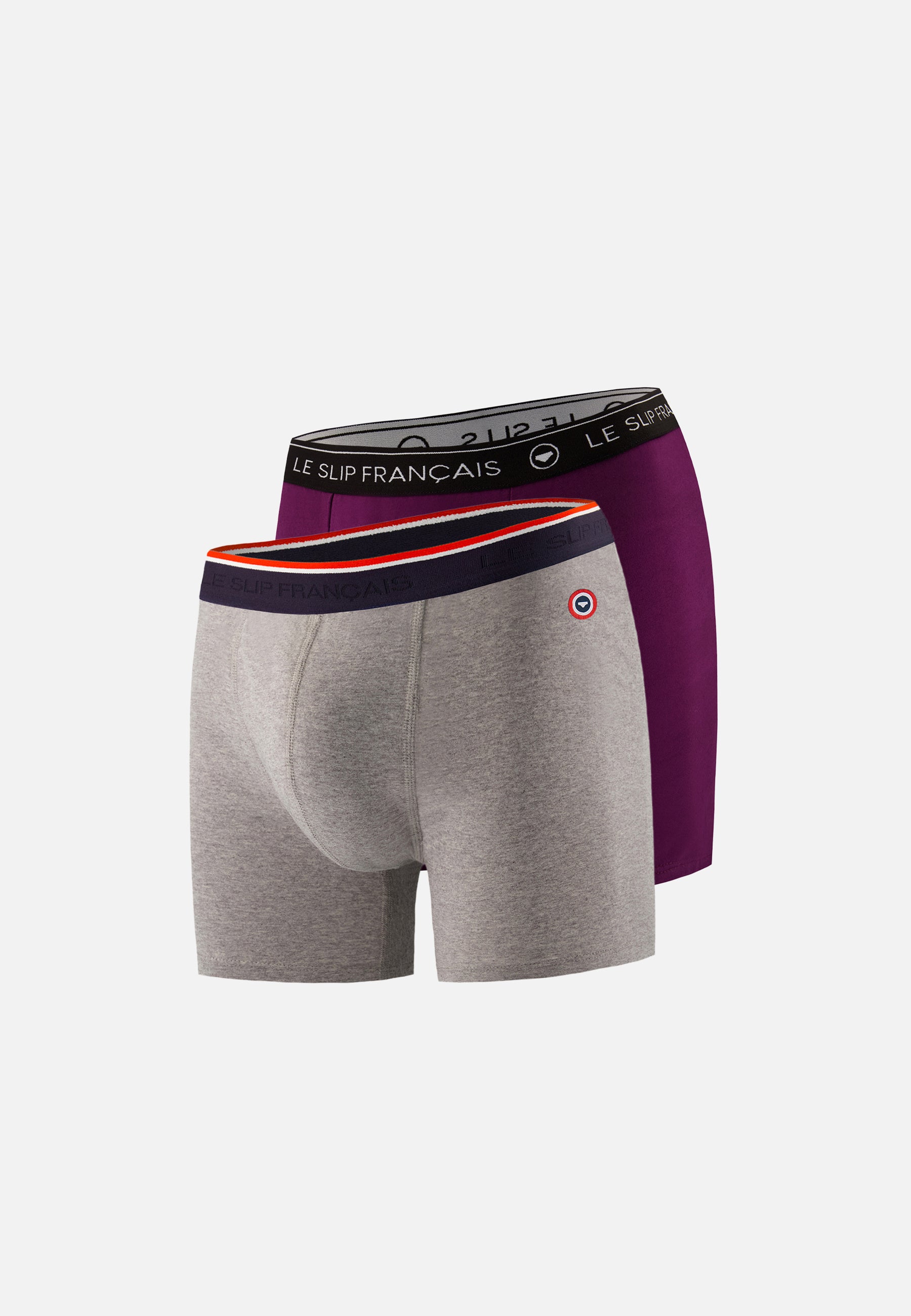Lot de 2 boxers longs en coton - Boxers Prune Gris Chiné