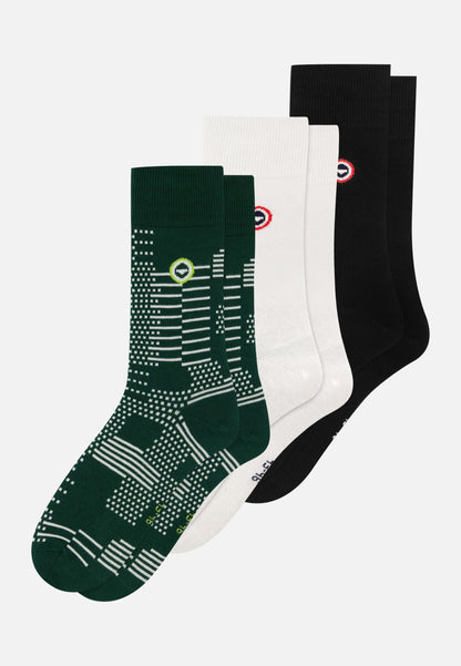 Lot de 3 chaussettes mi-hautes en coton - Chaussettes Noir Pixel Vert Forêt Blanc