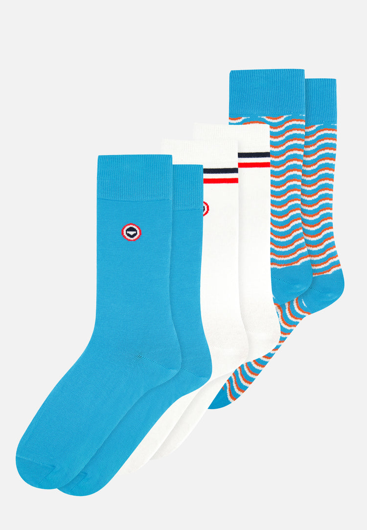 Pack trio Chaussettes Lucas Bleu Fluo Blanc Écume - Le Slip Français - 1