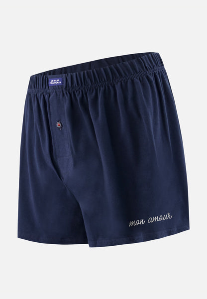 Caleçon bleu marine Lsf en jersey de coton - Fredo Marine brodé Mon Amour