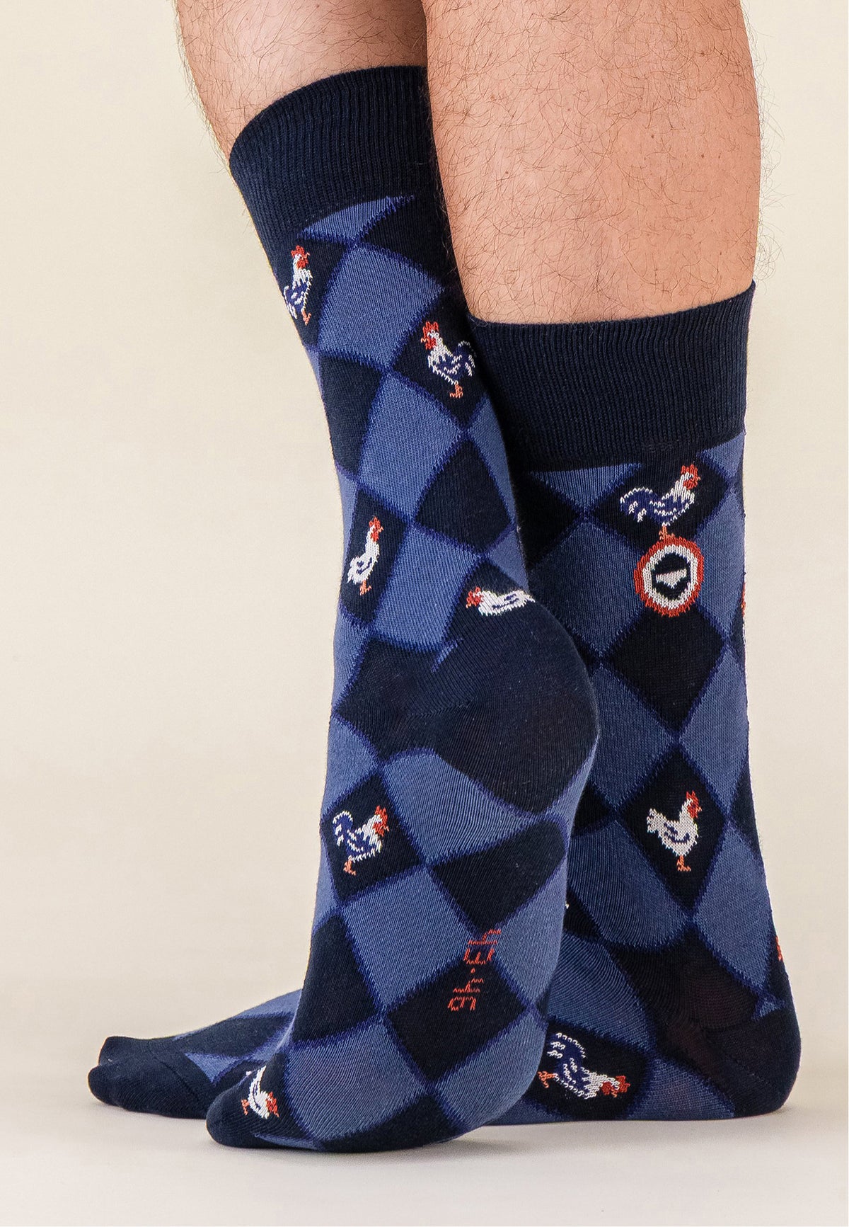 Chaussettes mi-hautes en coton - Lucas Losanges Coq Marine Acier