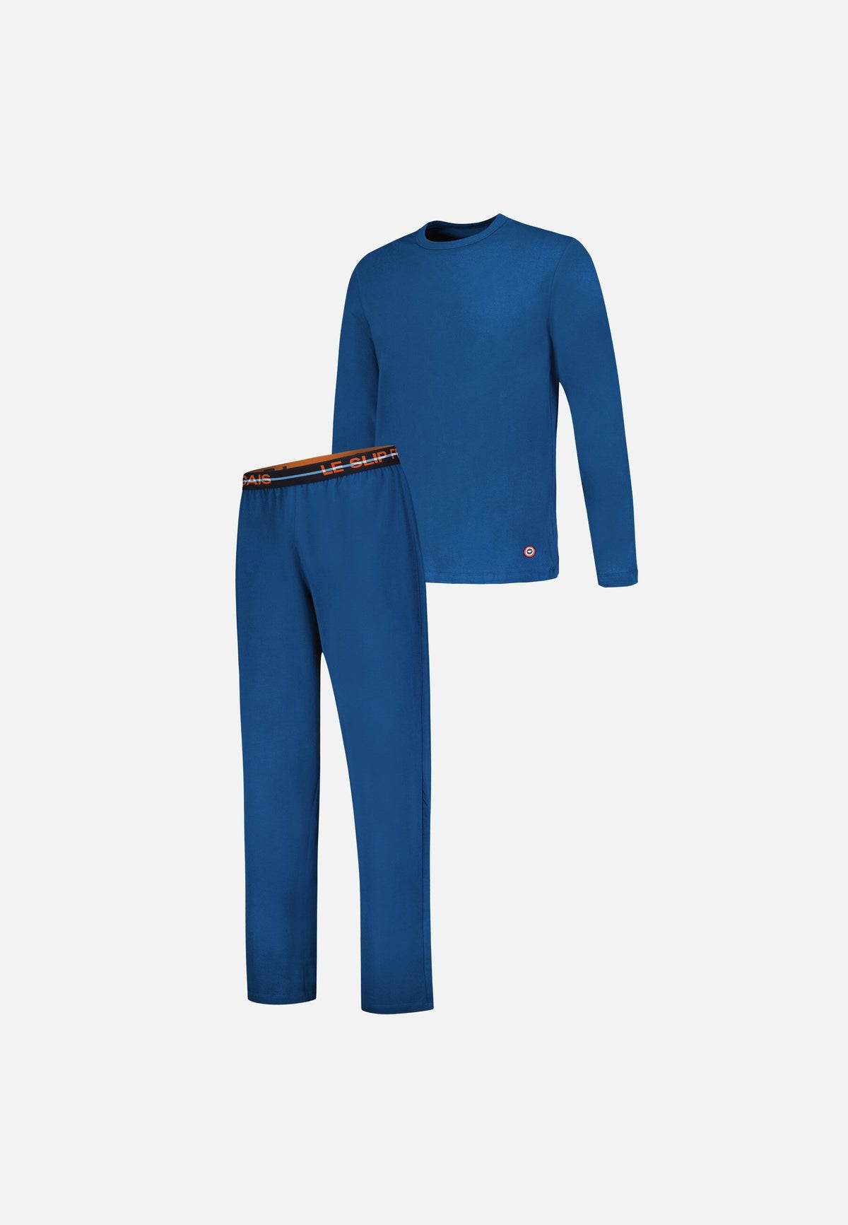 Ensemble pyjama haut et pantalon bleu en coton - Pyjama Haut Manches Longues Superbe Et Bas De Pyjama Long Indomptable Acier