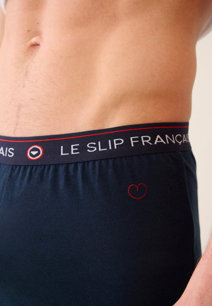 Bas de pyjama court bleu en coton - Invincible Marine Brodé 'Coeur'