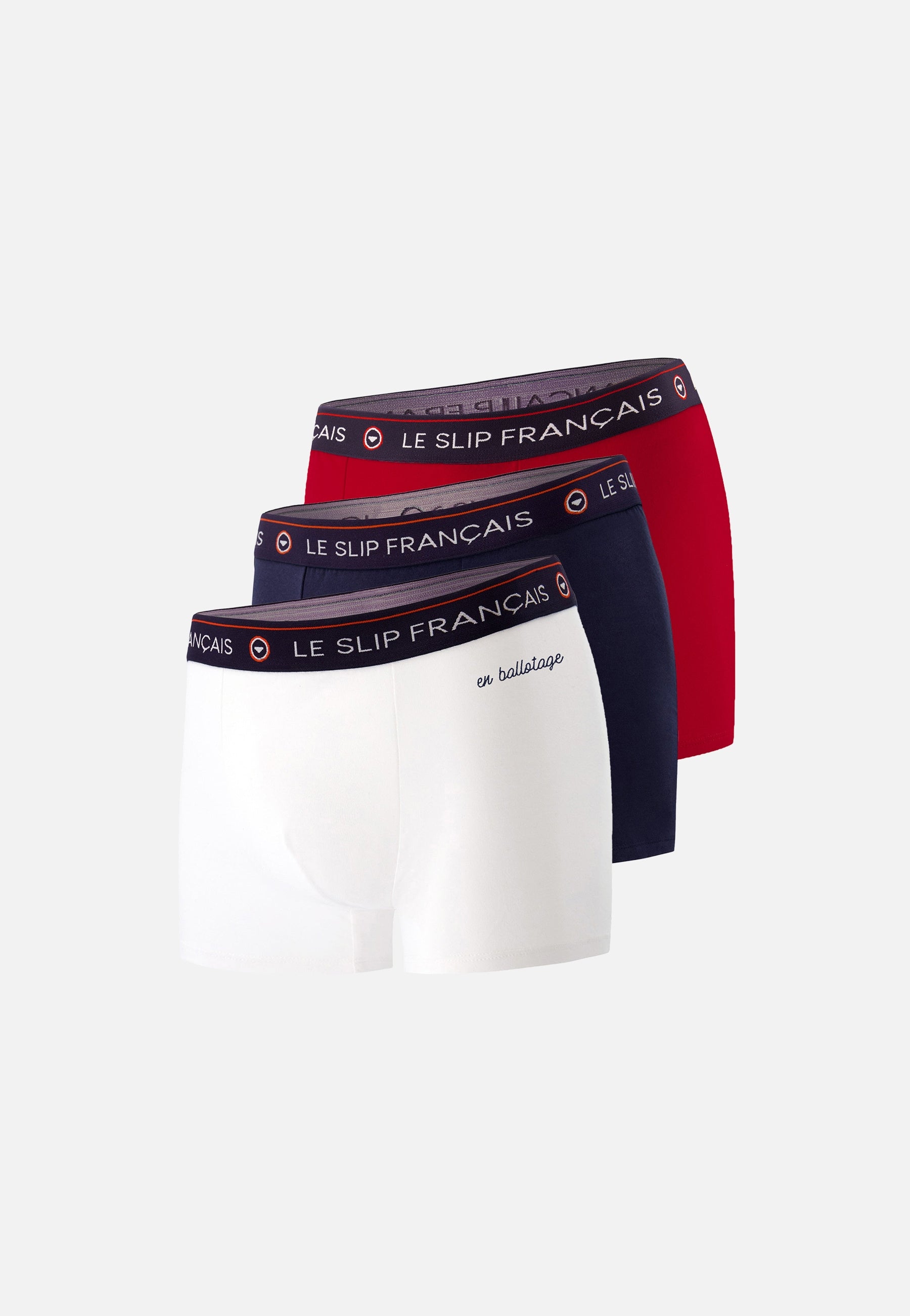 Lot de 3 boxers en coton - Boxers Marine Rouge Blanc Brodé En Ballotage