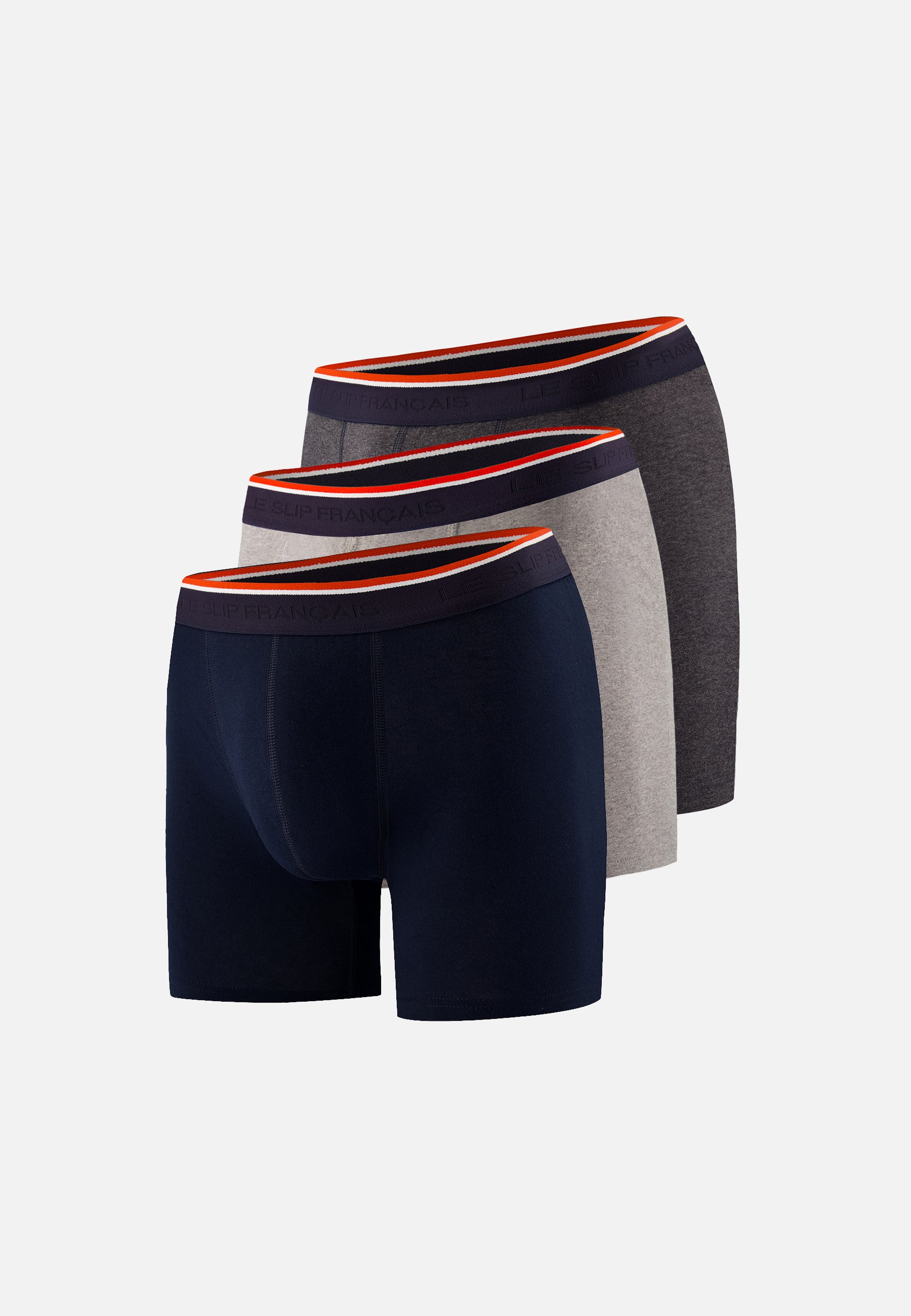 Lot de 3 boxers long en coton - Boxers Marine Gris Chiné Gris Anthracite