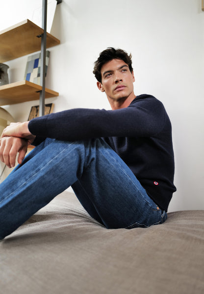 Pull homme bleu marine en maille - Jean Pull Marine