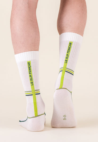 Lot de 2 chaussettes mi-hautes en coton - Chaussettes Blanc Laser Jaune Anis Joueur Vert Forêt Jaune Anis