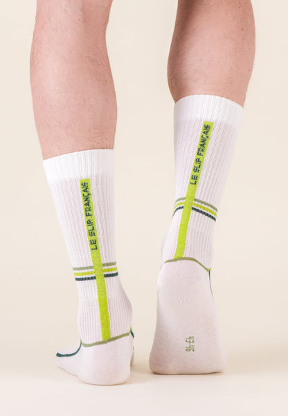 Lot de 2 chaussettes mi-hautes en coton - Chaussettes Blanc Laser Jaune Anis Joueur Vert Forêt Jaune Anis