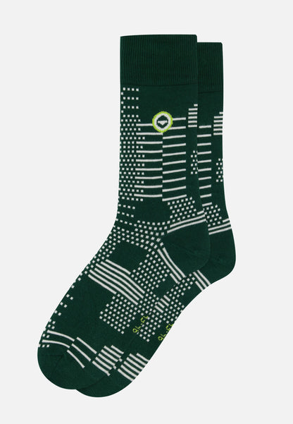 Chaussettes mi-hautes à motif pixel vert forêt en coton - Lucas Pixel Vert Forêt