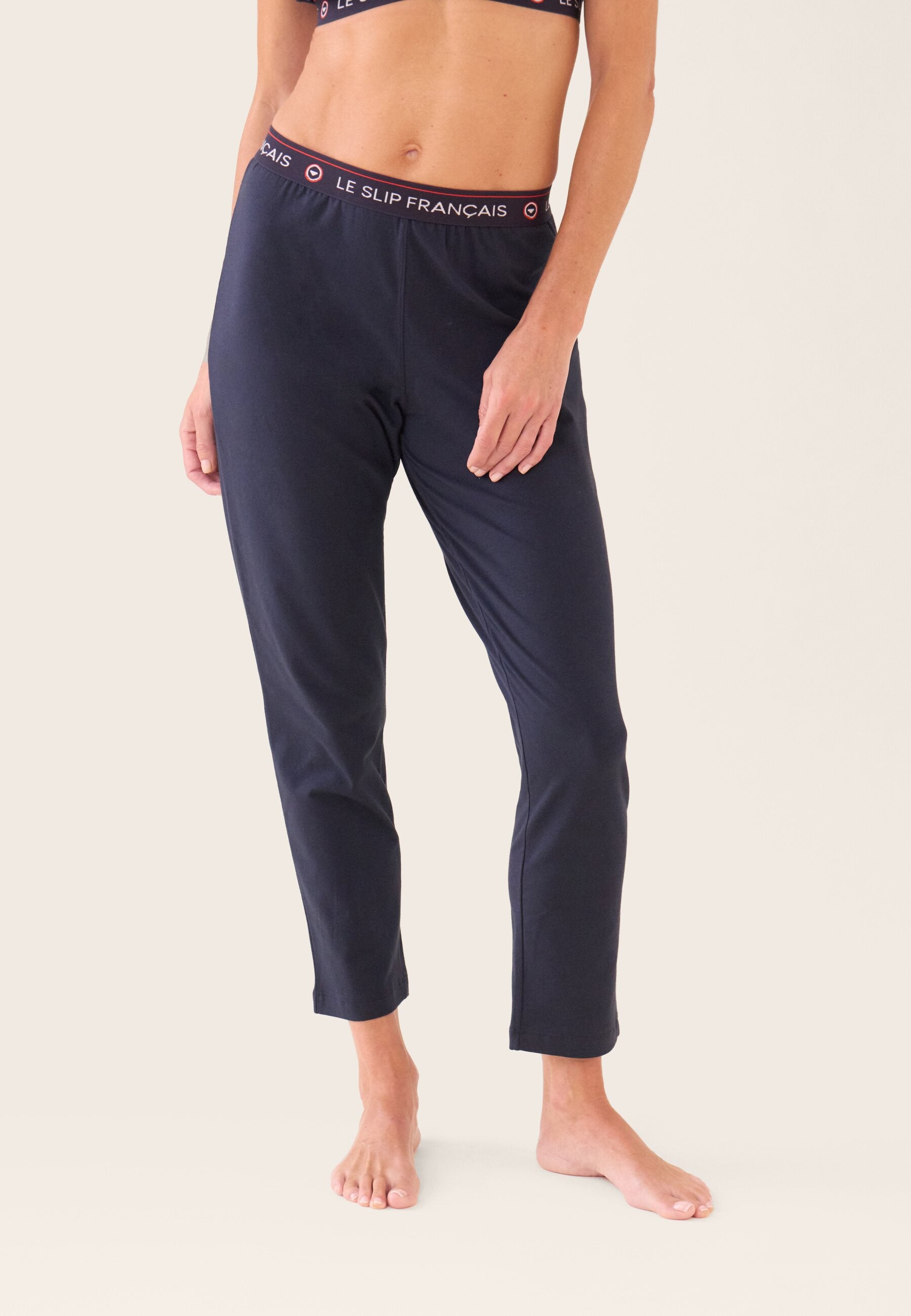 Ensemble Pyjama femme bleu marine en coton - Pyjama Haut Manches Courtes Puissante Et Bas De Pyjama Long Vigoureuse Marine