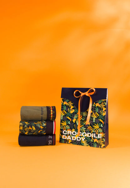 Lot de 3 boxers en coton - Boxers Jungle Kaki Brodé Daddy Cool Marine