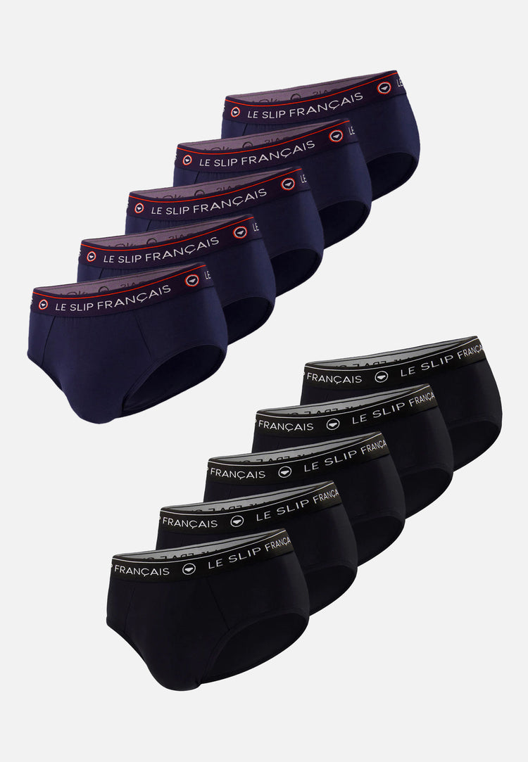 Pack Dix Slips Intrépide Marine Noir - Le Slip Français - 1