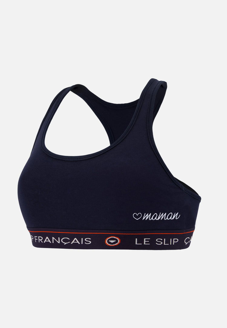 Brassière en coton - Tapageuse Marine Brodé Cœur Maman - Le Slip Français - 1