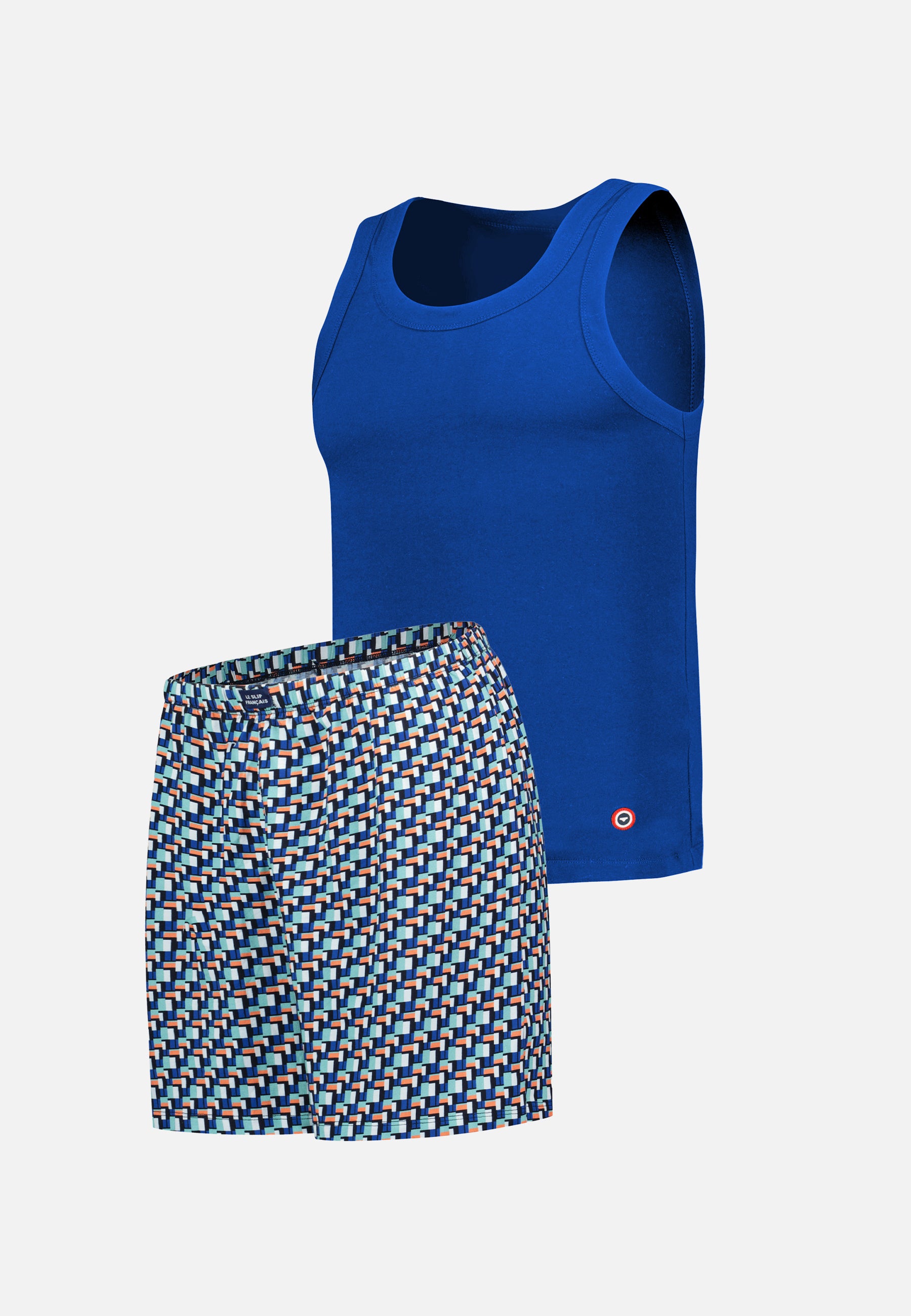 Ensemble pyjama débardeur et short en coton - Pyjama haut sans manches Fulminant bleu et bas de pyjama court Fredy corbusier