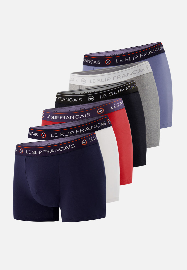 Pack 6 Redoutable Boxer Shorts Black White Navy Cherry Red Heather Gray Jean Blue - Le Slip Français - 1