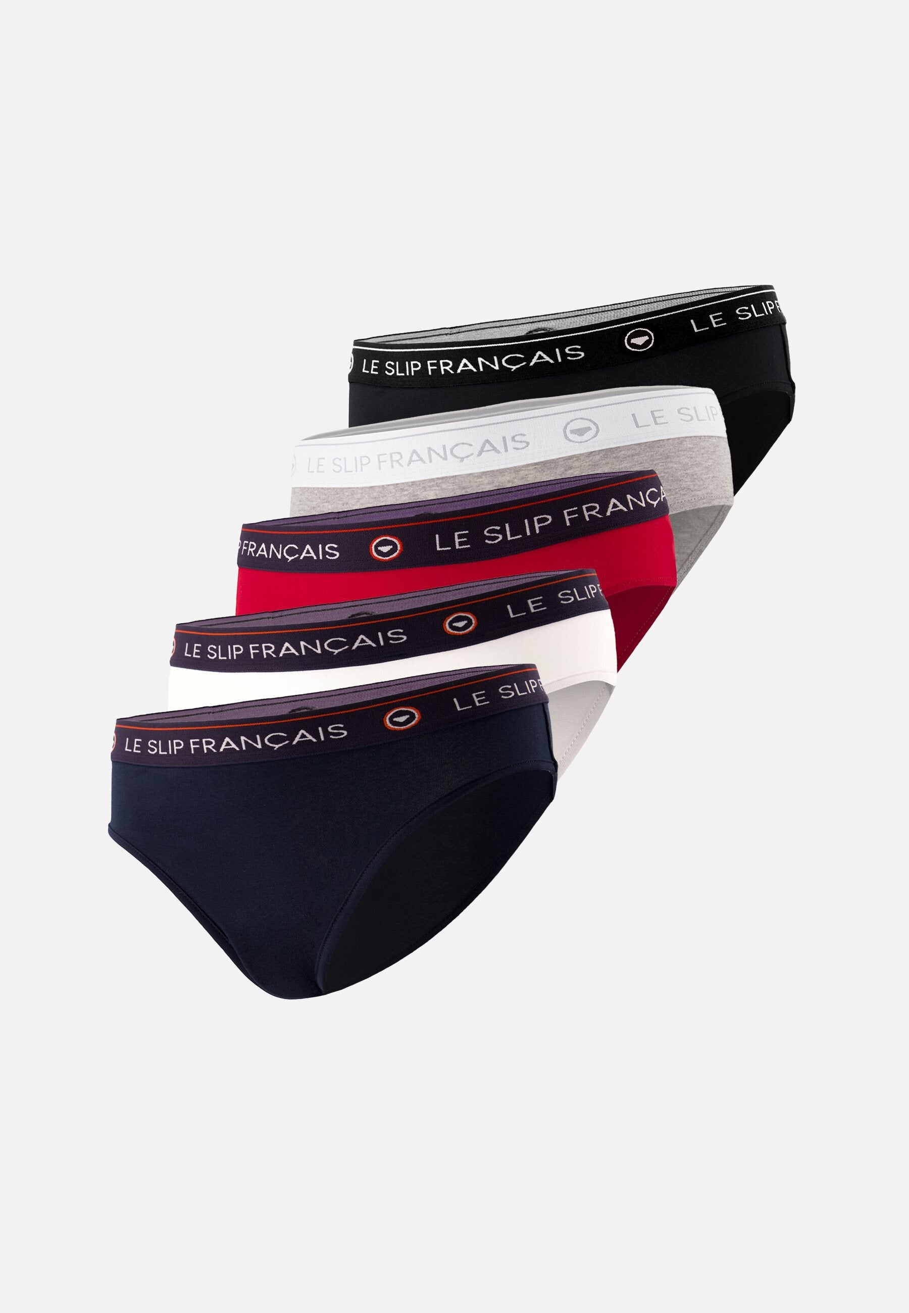 Lot de 5 culottes en coton - Culottes Marine Blanc Gris Chiné Rouge Noir