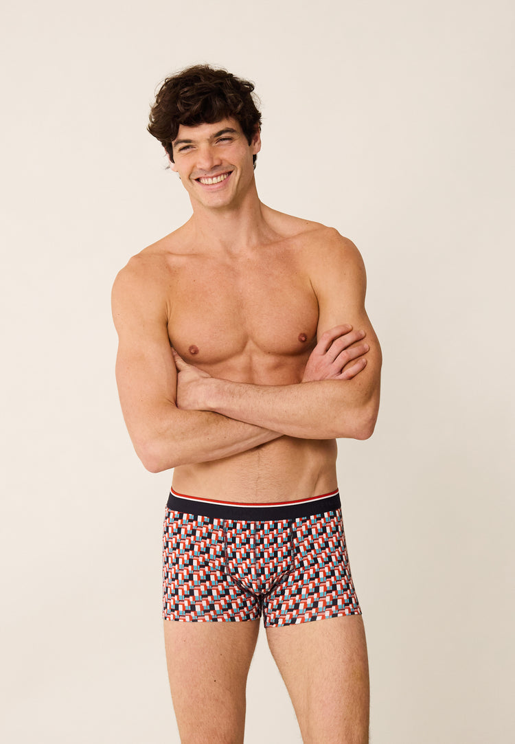 Pack Semainier Boxer Redoutable Marine Rose des Bois Blanc Argile Rouge Bleu Fluo Marius Corbusier Cami Bleu Fluo - Le Slip Français - 5