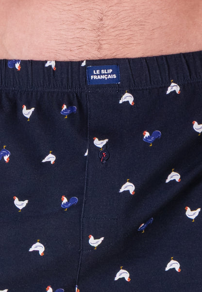 Caleçon à motif coq marine en jersey de coton - Fredo Coq Marine