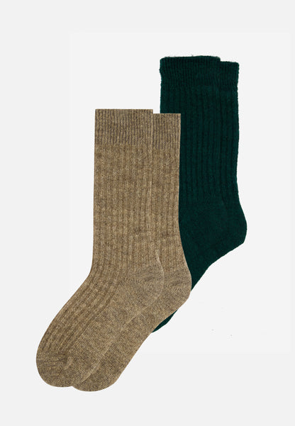 Lot de 2 chaussettes mi-hautes avec mohair - Andy Sapin Camel