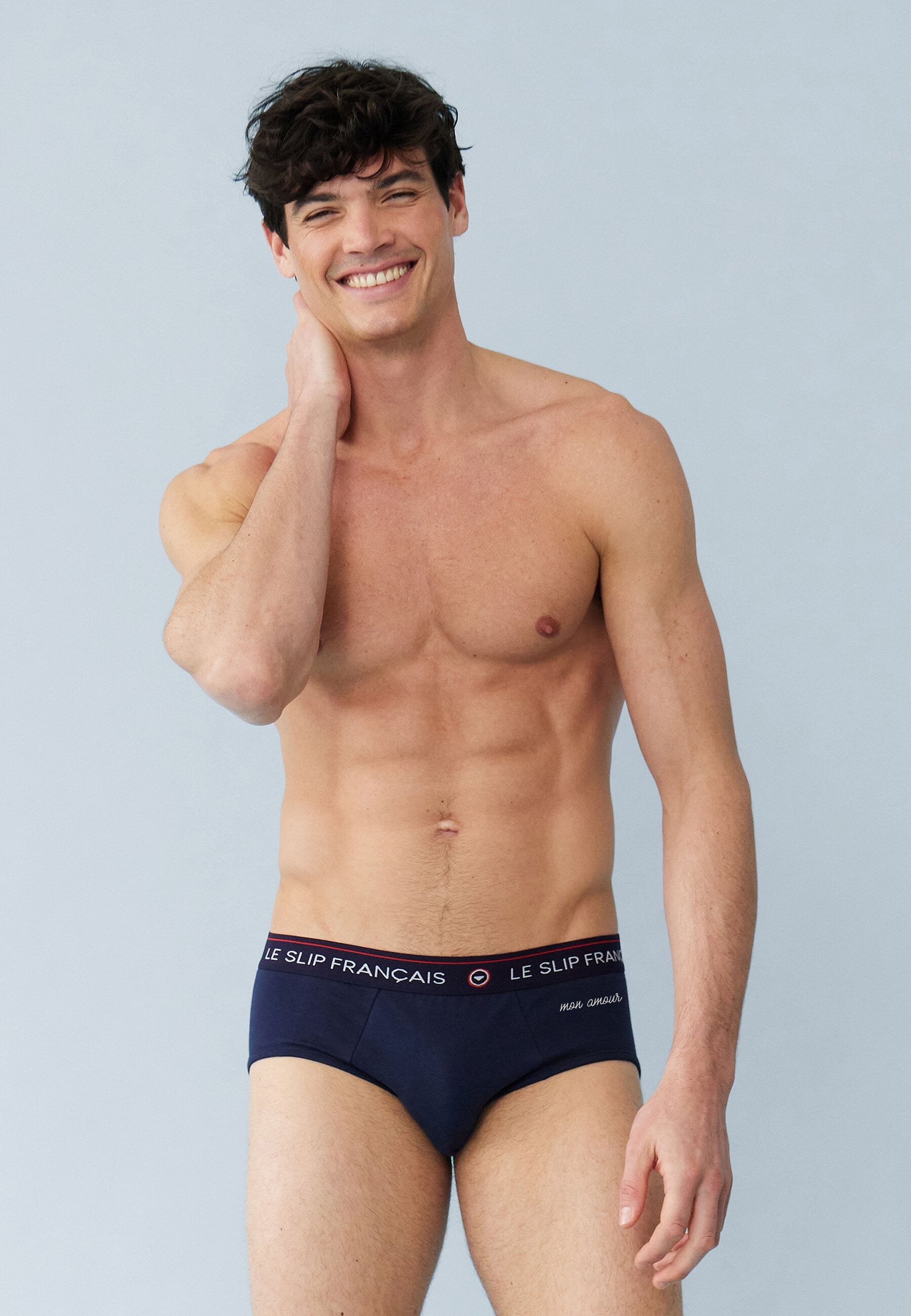 Slip bleu marine en coton - Intrépide Marine Brodé Mon Amour