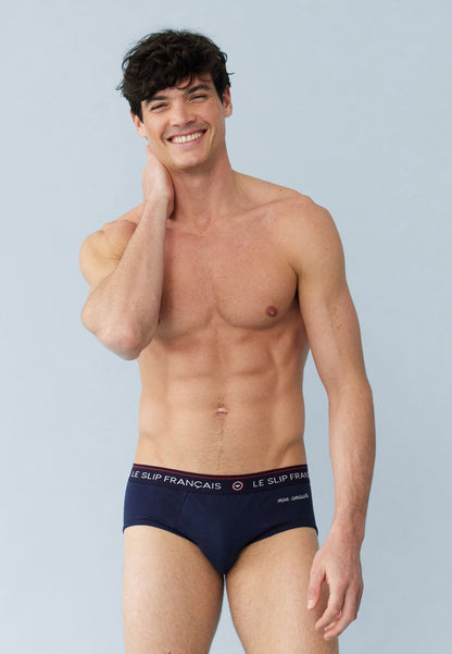 Slip bleu marine en coton - Intrépide Marine Brodé Mon Amour