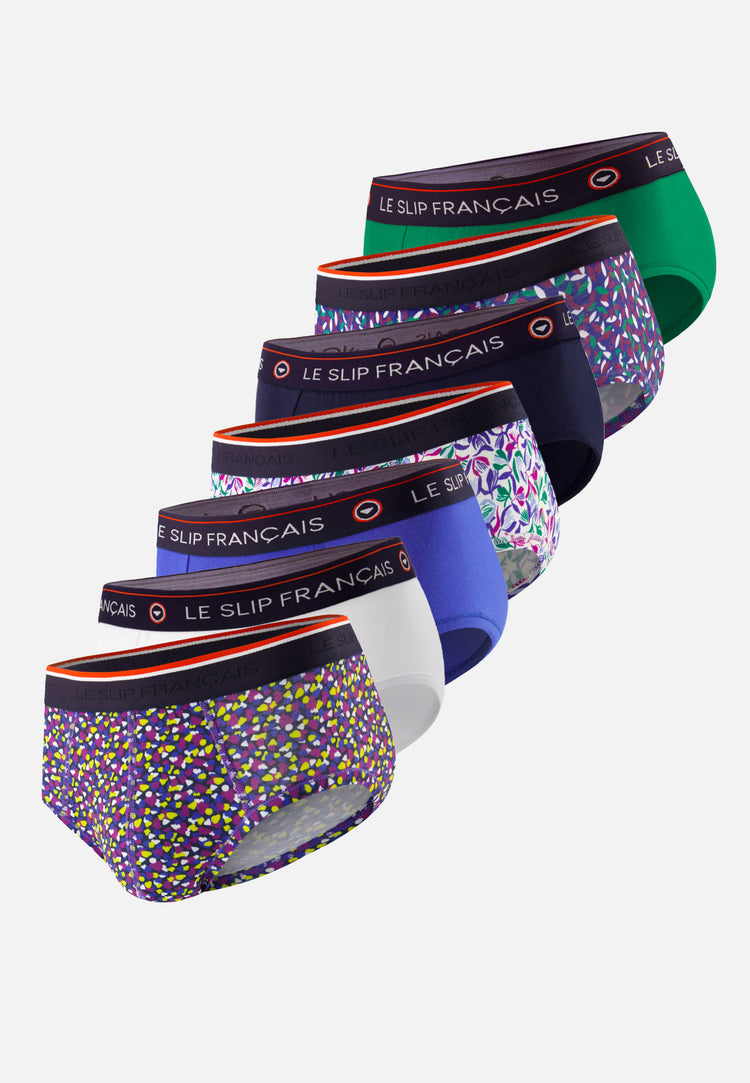 Lot de 7 slips en coton - Slips Marine Tulipe Purple Blanc Cami Tournesol Bleu Eblouissant Gavotte Purple Emeraude - Le Slip Français - 1