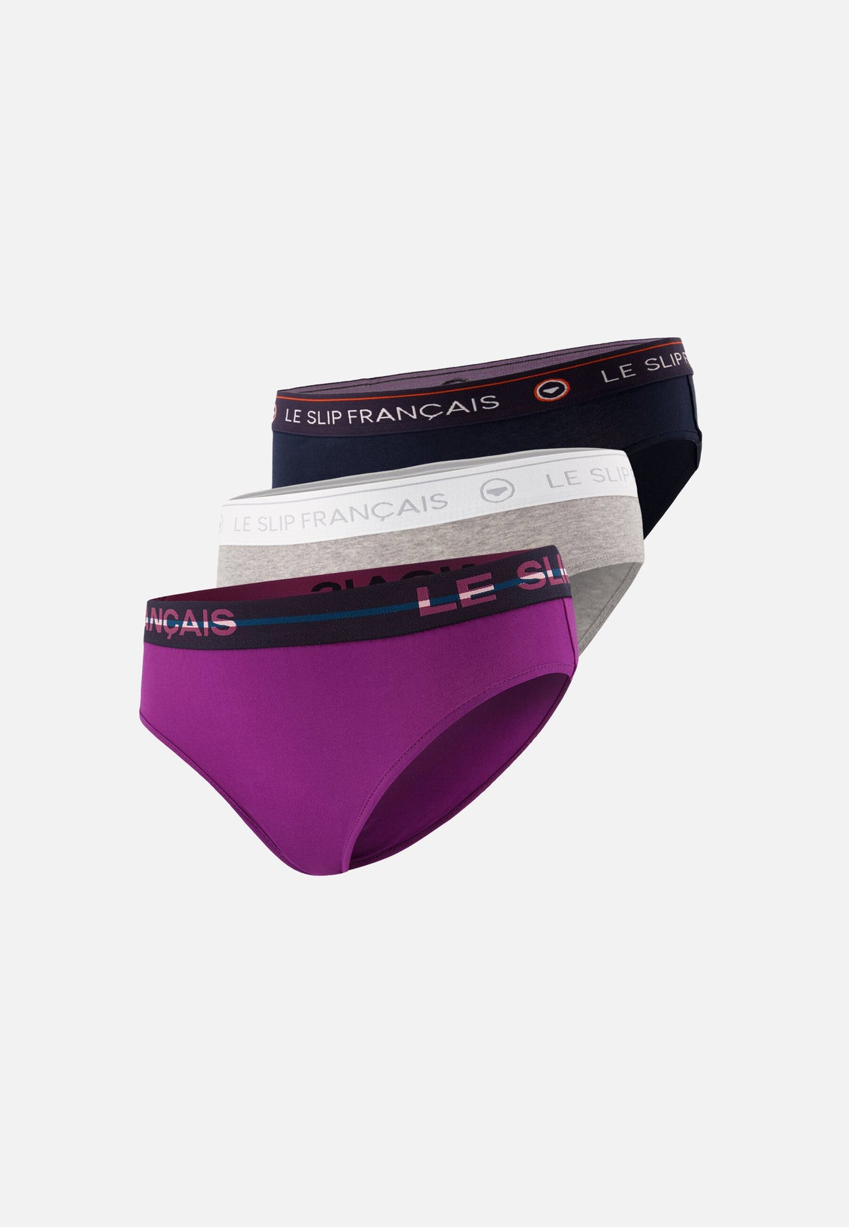 Lot de 3 culottes en coton - Culottes Marine Violet Gris Chiné