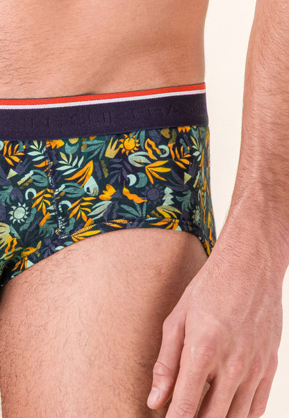 Pack of 3 cotton briefs - Navy, Jungle, Khaki, Veronese, Lemon Yellow