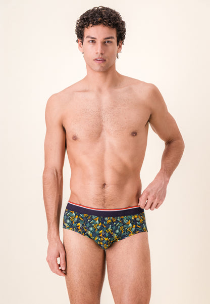Pack of 3 cotton briefs - Navy, Jungle, Khaki, Veronese, Lemon Yellow