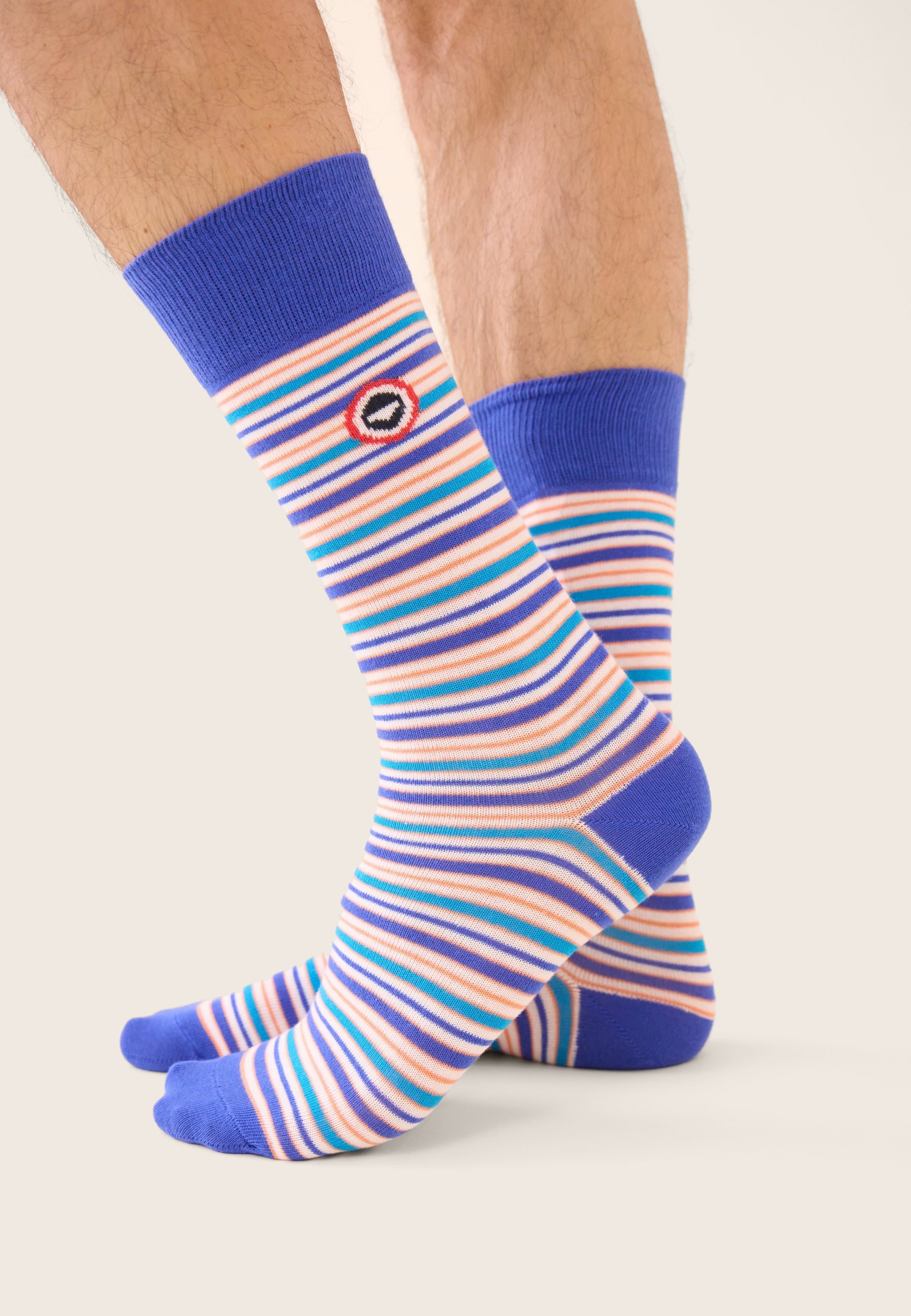 Lot de 7 chaussettes mi-hautes en coton - Chaussettes Vert Azur Matelas Bleu Nautique Orange Rayures Blanches Marine Blanc