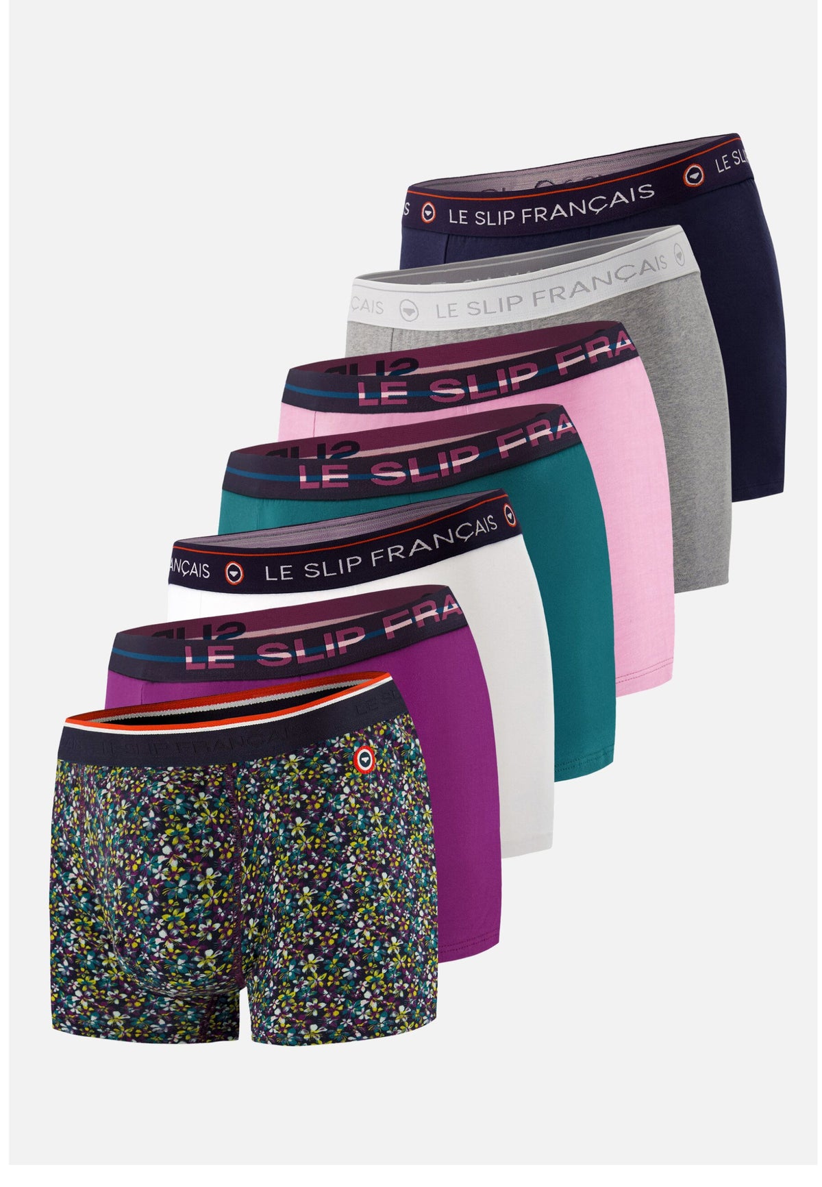 Lot de 7 boxers en coton - Boxers Bloom Marine Violet Bleu Canard Rose Gris Chiné Blanc