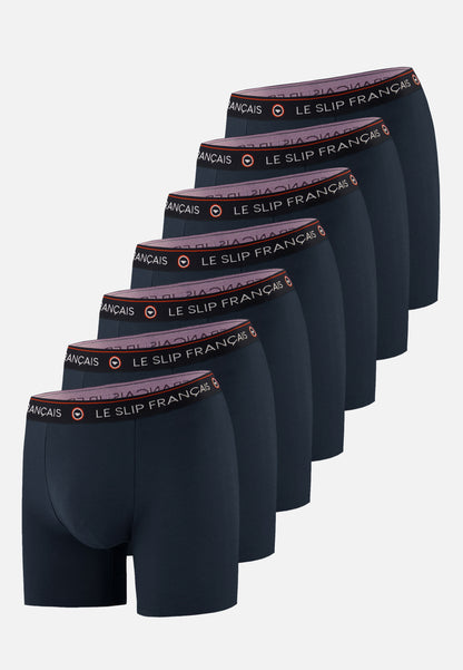 Pack of 7 Long Cotton Boxers - Navy Long Boxers