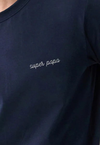 Men's navy blue short-sleeved cotton t-shirt - Formidable Marine Embroidered Super Dad