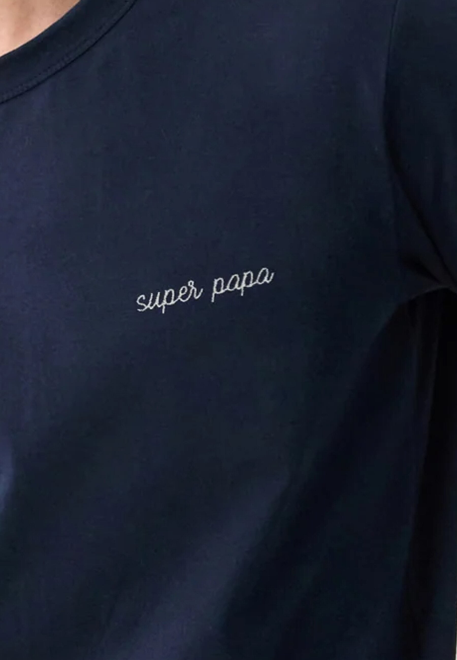 T-shirt homme bleu marine à manches courtes en coton - Formidable Marine Brodé Super Papa
