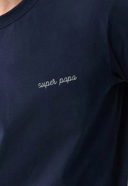 T-shirt homme bleu marine à manches courtes en coton - Formidable Marine Brodé Super Papa