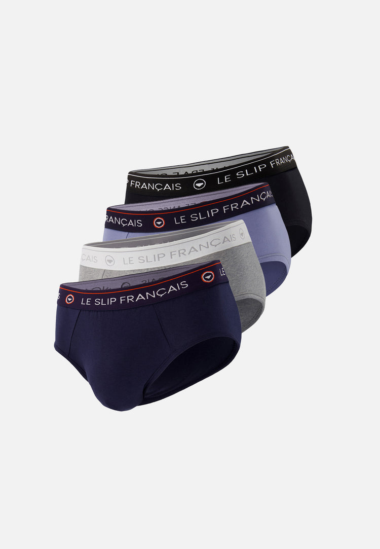 Lot de 4 slips en coton - Slips Noir Bleu Marine Bleu Gris Chiné - Le Slip Français - 1