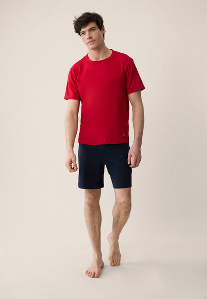 Red cotton top and navy shorts pajama set - Tremendous Cherry Red short sleeve pajamas and invincible Navy short pajama bottoms