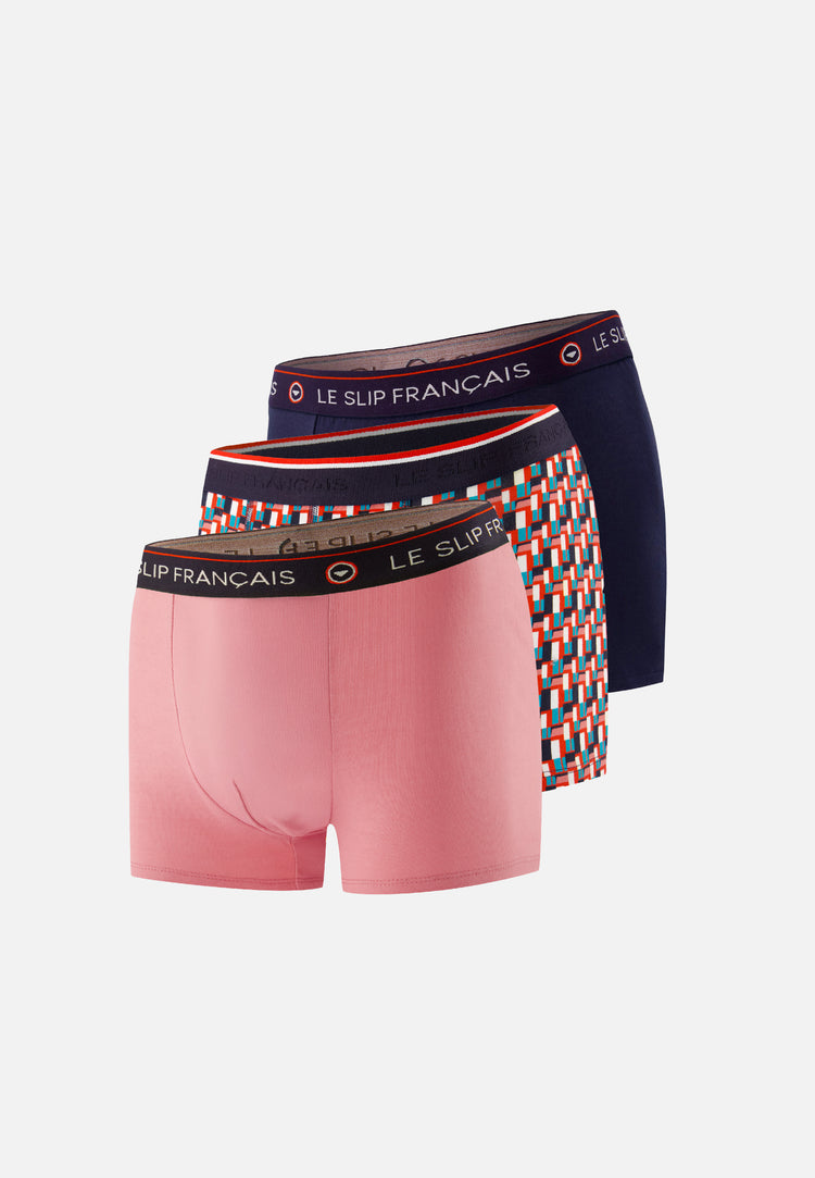 Pack Trio Boxer Redoutable Marine Rose Des Bois Marius Corbusier - Le Slip Français - 1